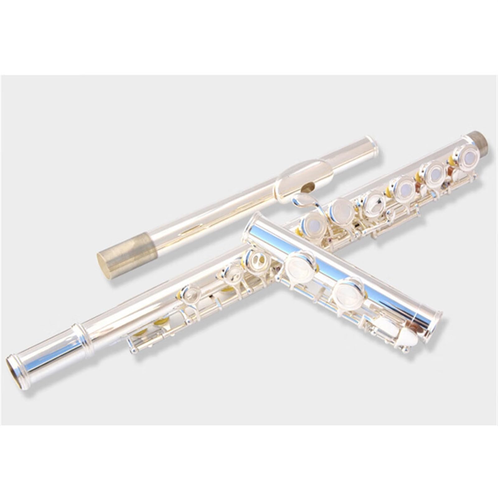 Flauto 16 Fori Aperti E Chiusi Argentati C-key E-key Curvo Tubo Curvo Doppia Testa(Closed)