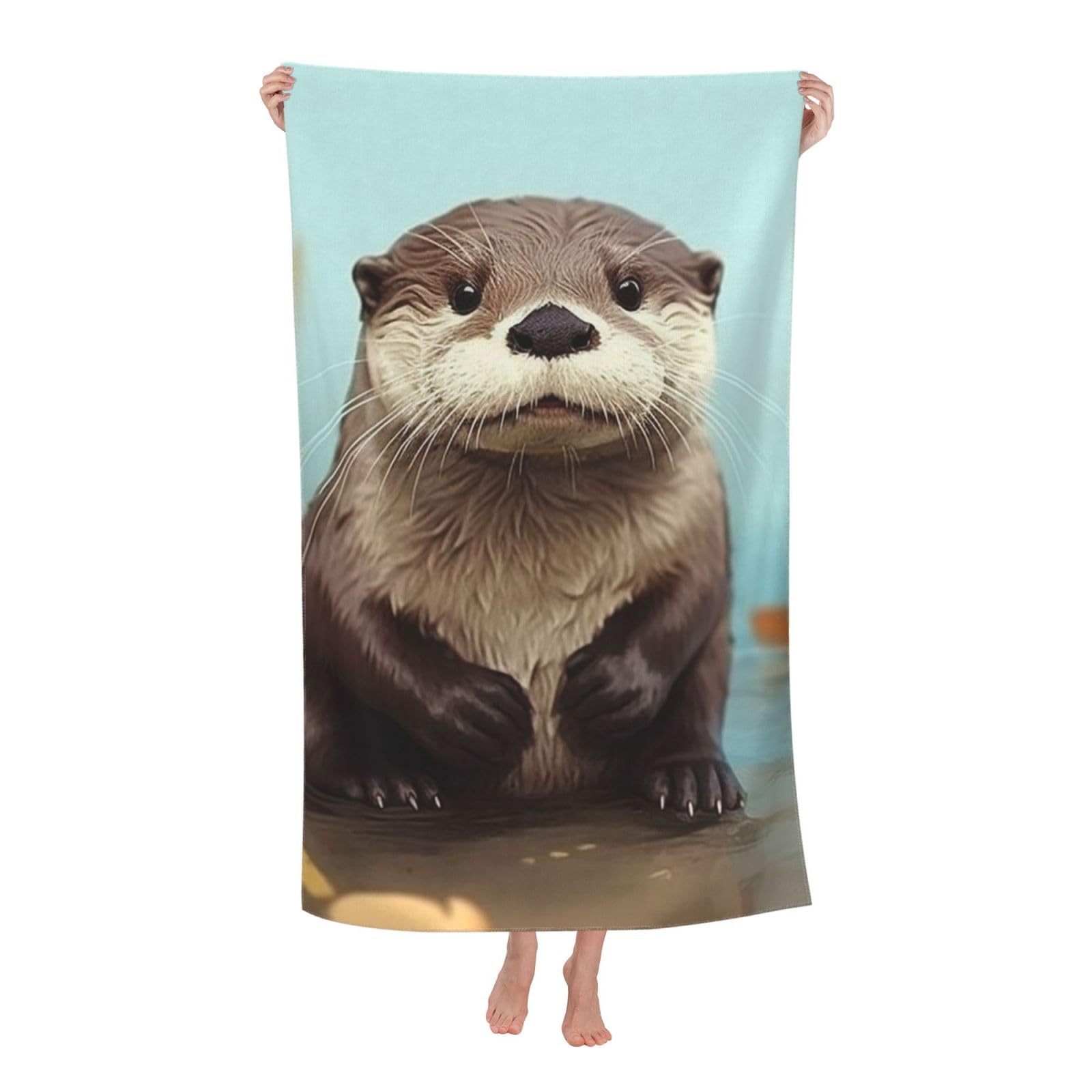 FodPand Cute Otter Beach Towel Oversized 52 x 32 in Sand Free Pool Swim Towels for Adult Travel Blanket Lightweight Quick Dry Absorbent Bath Towels Cruise Vacation Accessories