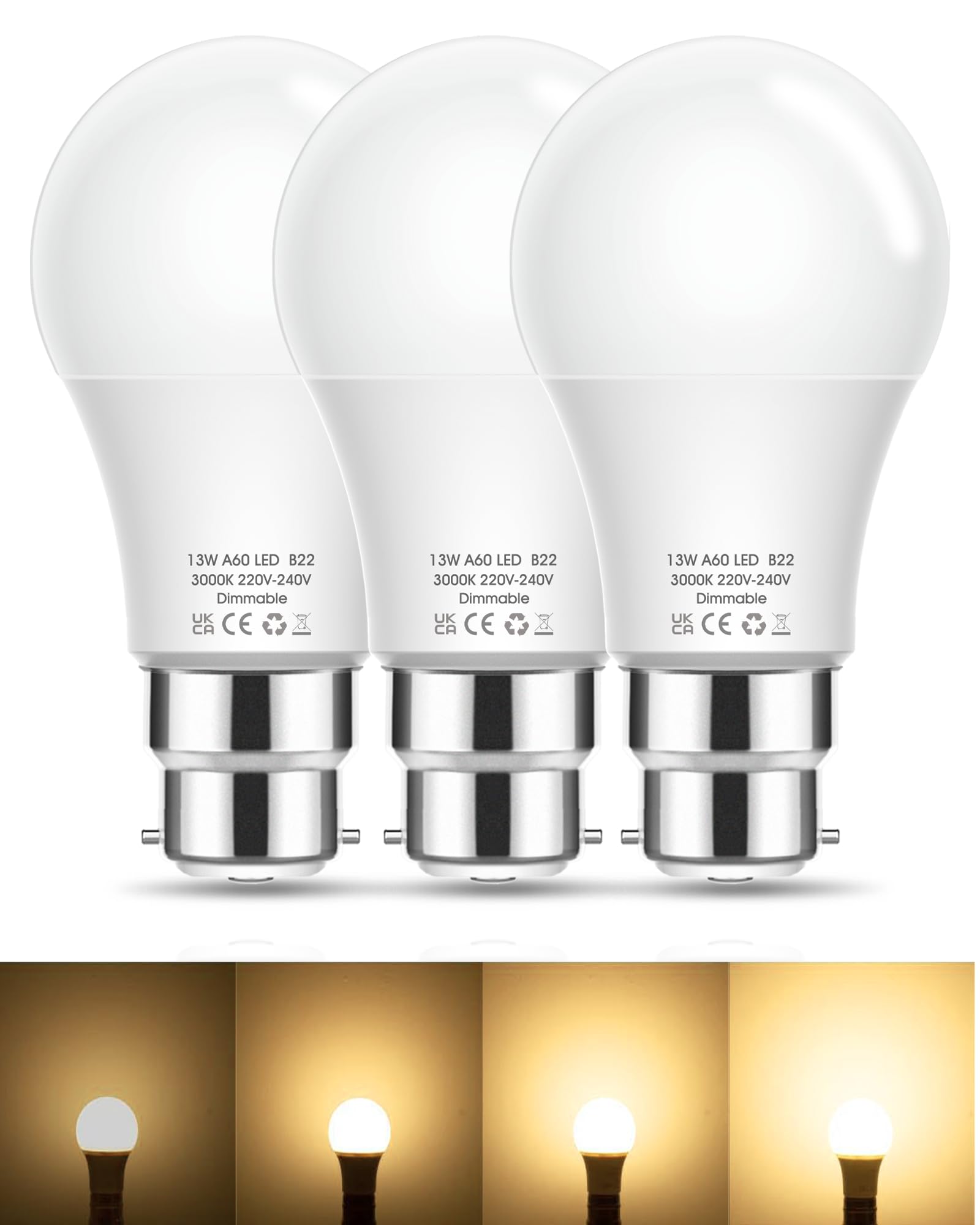 Flaspar 13W Bayonet Light Bulbs 100W Equivalent Dimmable Warm White 3 Pack