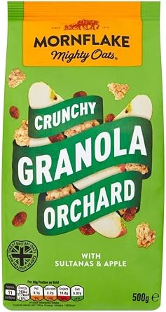 Mornflake - Crunchy Orchard Granola. 1x 500g Sachets Bags. High Fibre Granola Cereal Multipack, Breakfast Cereal with Sultanas & Dried Apple Slices Mix, All Natural Ingredients Pack of 1