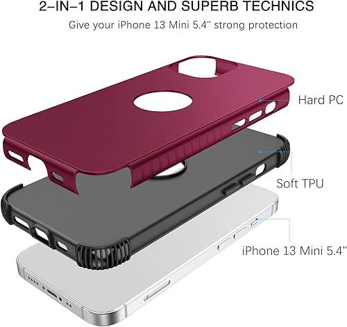 Miniatura 2 de BENTOBEN Funda para iPhone 13 Mini, funda para iPhone 13 Mini, resistente 2 en 1, cuerpo completo, resistente, protección a prueba de golpes,