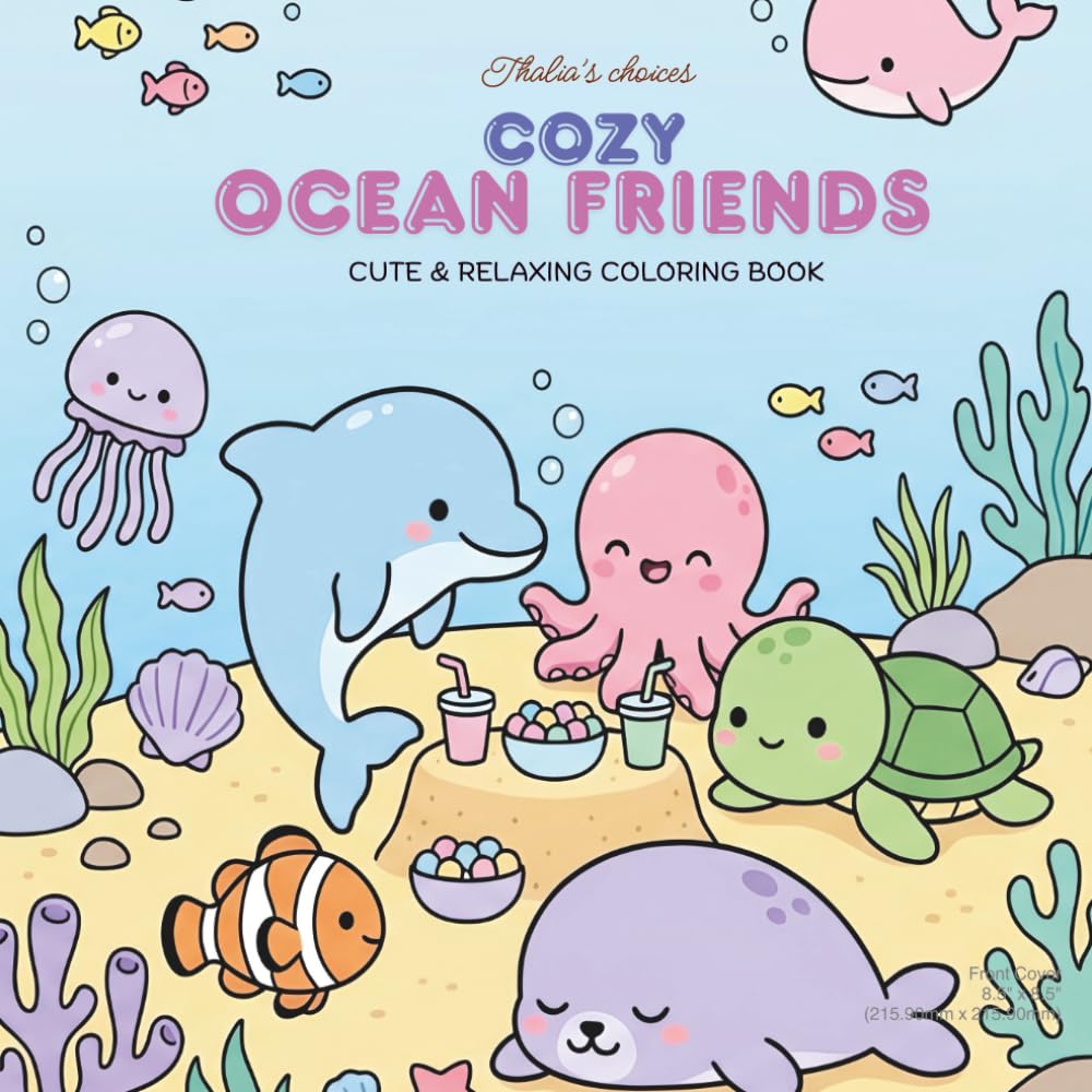 Cozy Ocean Friends: Ocean Animals Coloring Book for Adults Kids and Teens | Cute Sea Creatures with Easy Pages, Bold Lines for relaxation
