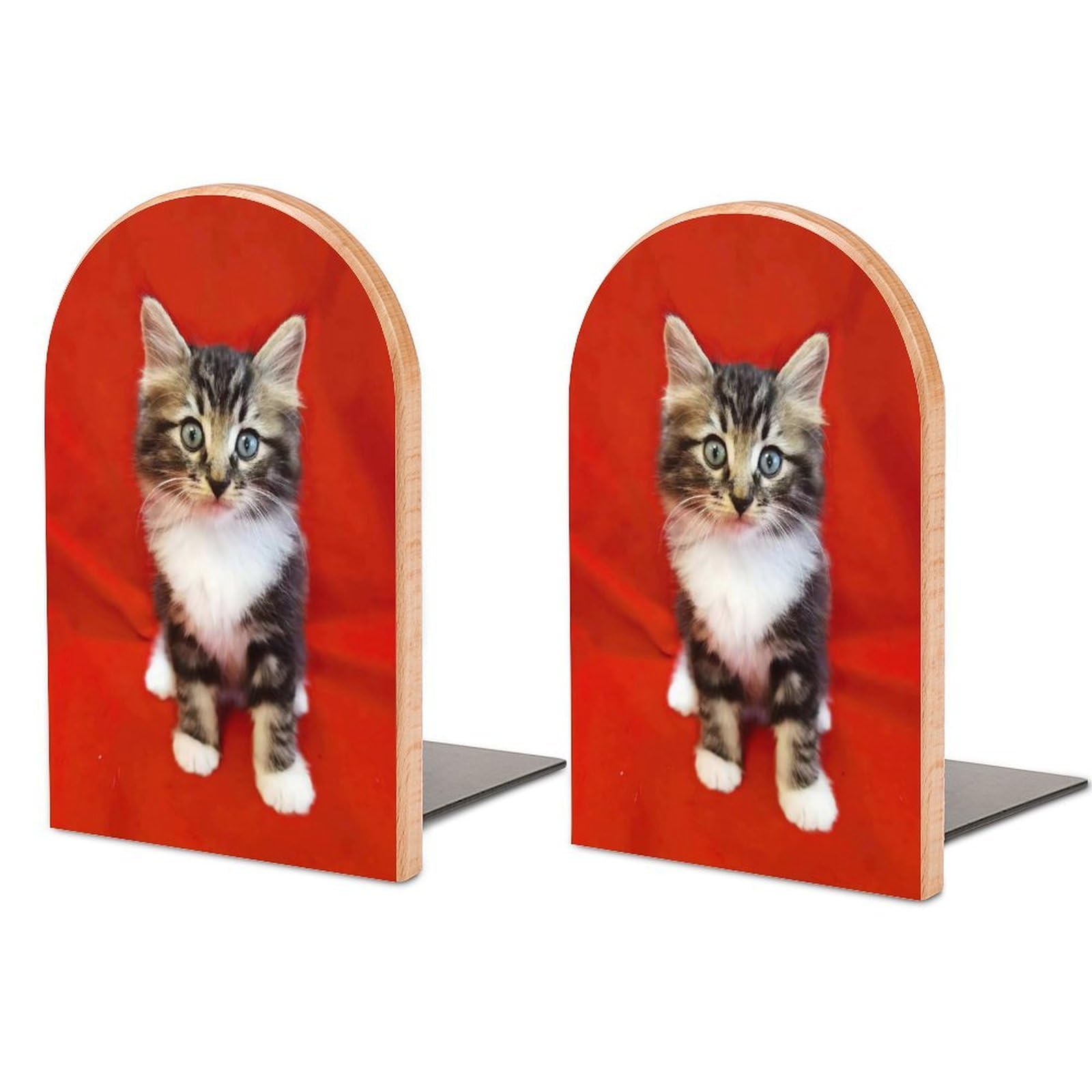 Cat Bookends for Shelves Non Skid Book Stoppers Universal Economy Bookend Heavy Duty Wood Book End Decorative Book Shelf Holder for Home Office Desk 1 Pair