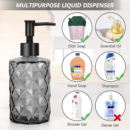 Miniatura 6 de Dispensadores de jabón de vidrio transparente de 11 onzas, juego de 2, botella dispensadora de jabón de loción negra con bomba de plástico a prueba