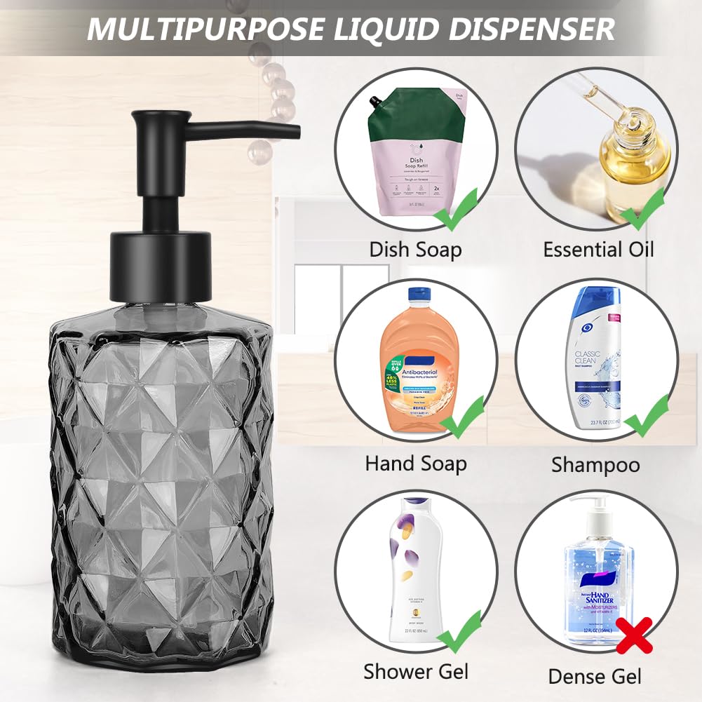 Dispenser di sapone in vetro trasparente, 325 ml, set da 3, dispenser di sapone nero con pompa in plastica resistente alle intemperie, ricaricabile, dispenser di sapone liquido da cucina, bagno, per