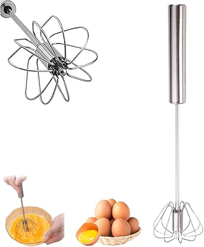 Batidor semiautomático de acero inoxidable, batidor de huevo de acero inoxidable 2025 y batidor giratorio de mano para cocinar leche de huevo