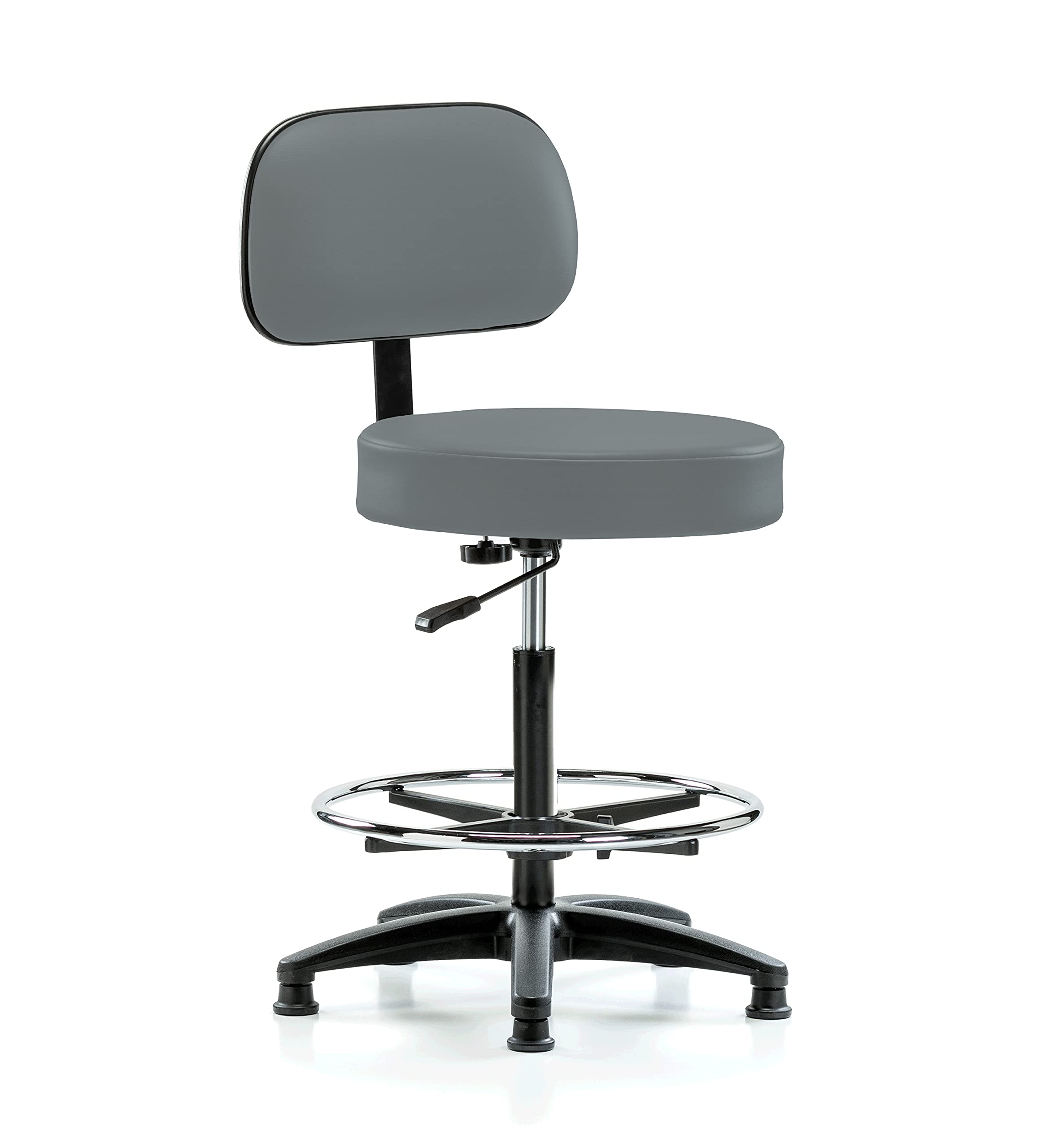 Perch Medical Stool with Back &amp; Foot Ring, Glides, 25"-35", Cinder Fabric