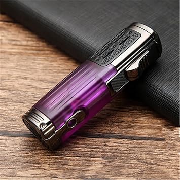 Metal 3 Jet Flame Cigar Lighter, Super Windproof Blue Flame Outdoor Butane Lighter, Multifunctional Refillable Lighters Purple