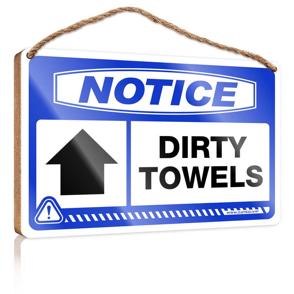 HMQW Hanging Wooden Plaque Notice Dirty Towels [Up Arrow] Wooden Sign Decore For Room Funny Bathroom Wall Decor Sign Woo(23X35CM)