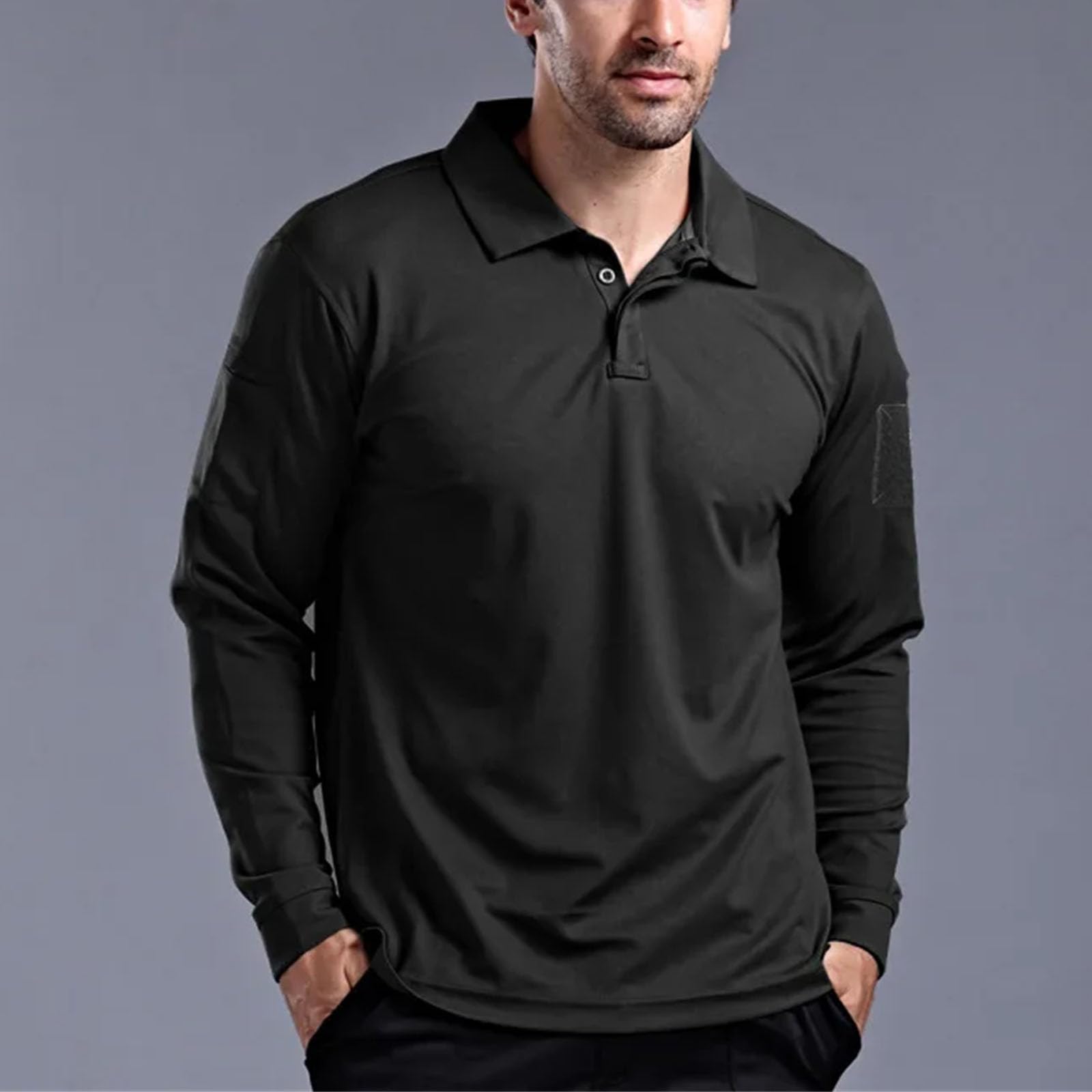 Herren Langarm Poloshirt Atmungsaktiv Casual Langarm T-Shirts