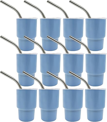 Miniatura 8 de S-SNAIL-OO Mini vaso de chupito con pajilla, sublimación de doble capa de metal, lindo juego de vasos de chupito de 3 onzas con tapas para bebidas,