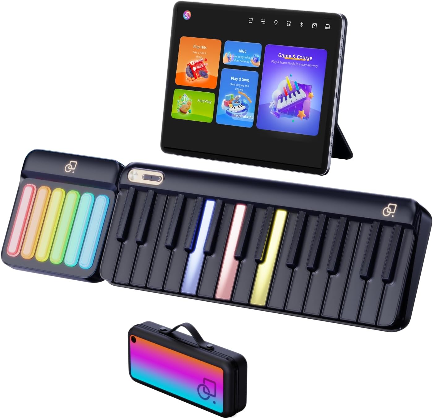 Smart Piano with Rainbow Lights, Interactive Lessons, 256+ Tones, MIDI Controller - Portable, Expandable Keyboard for Beginners