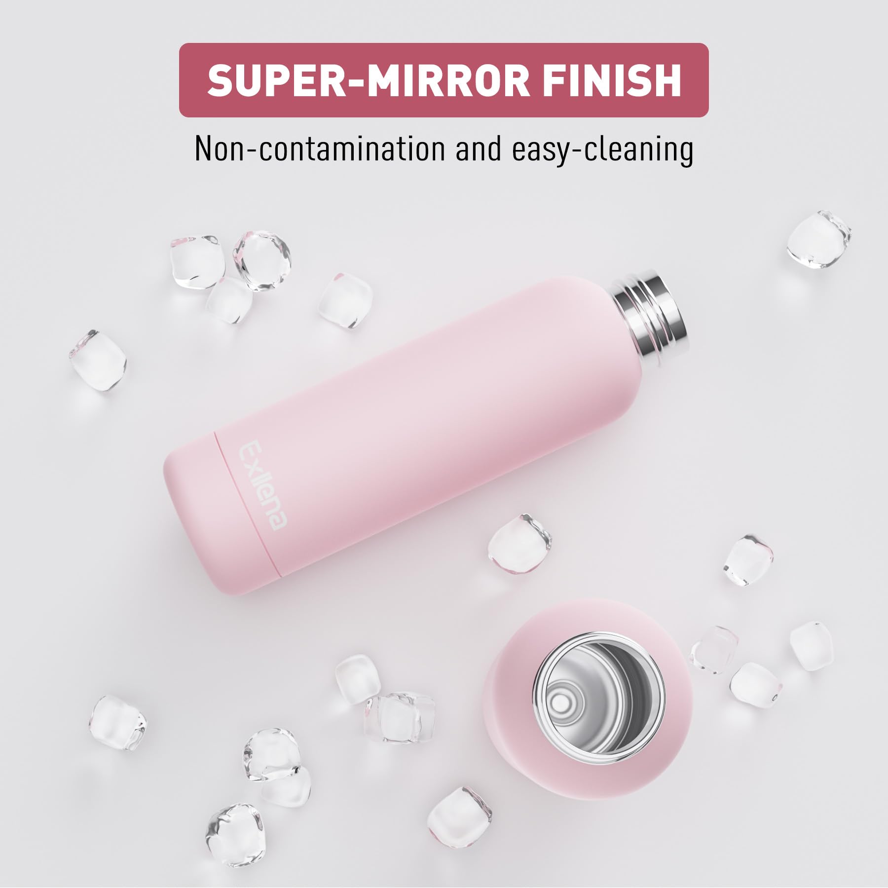 Exllena Borraccia Termica 500 ml - Bottiglia Termica Doppio Vuoto Mantenere Calore/Freddo - Senza BPA - 100% A Tenuta Stagna con Anello per Tote (Rosa)