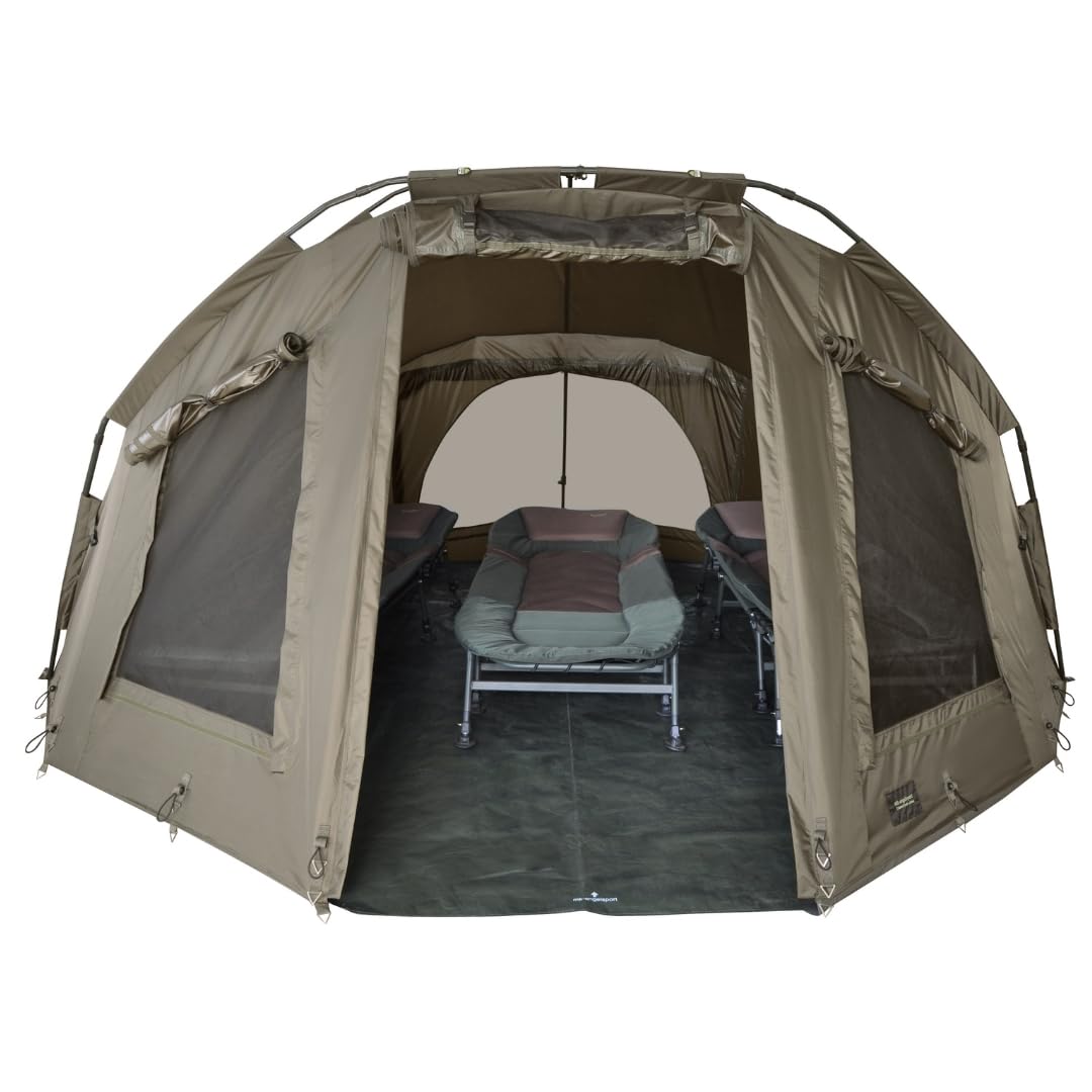 MK-Angelsport 5 Seasons 3,5 Mann Angelzelt Bivvy – Wasserdicht 10.000 mm, schneller Aufbau, 1,8 m Höhe, Moskito- & Klarsichtfenster, inkl. Bodenplane & Tragetasche