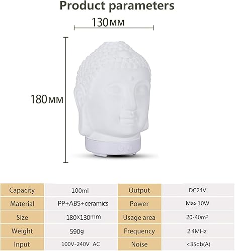 Miniatura 9 de Difusor de aroma de aceite esencial de Buda sonriente, difusor de aromaterapia de cerámica de 3.4 fl oz, mini humidificador ultrasónico de niebla