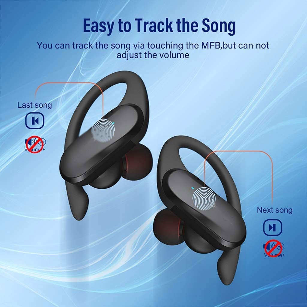 Cuffie wireless Bluetooth 5.0 True Wireless Sport Auricolari in-ear impermeabili Auricolari Touch Control Deep Bass Cuffie con ganci per le orecchie per allenamento in palestra
