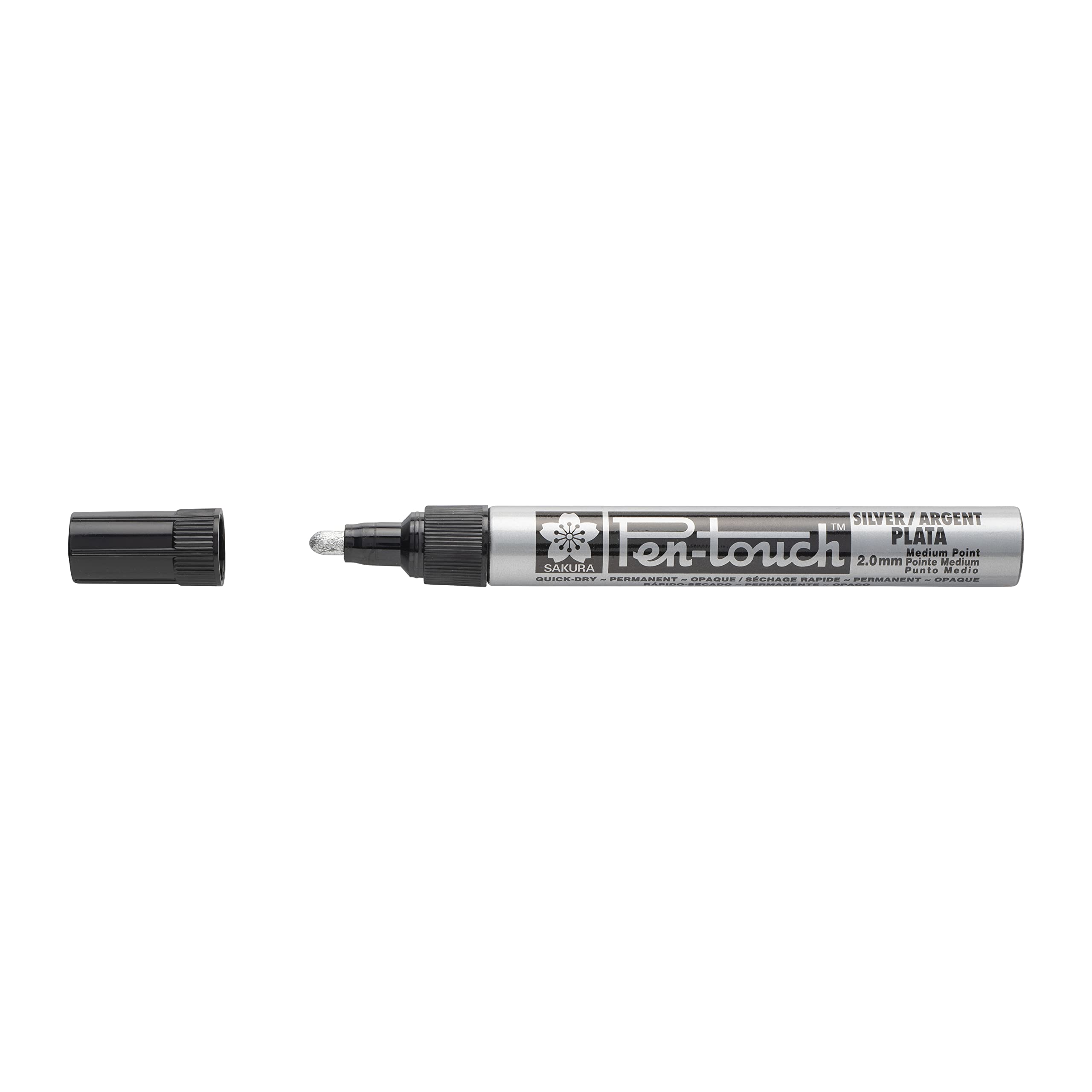 Sakura Silver Pen-Touch Marker - Medium - Pigment Solvent-Based Ink - Valve-Action - Aluminum Barrel - Line Width 2 Mm - 141 Mm Length - Writes On Wood, Plastic, Metal, Glass, Porcelain, Cardstock