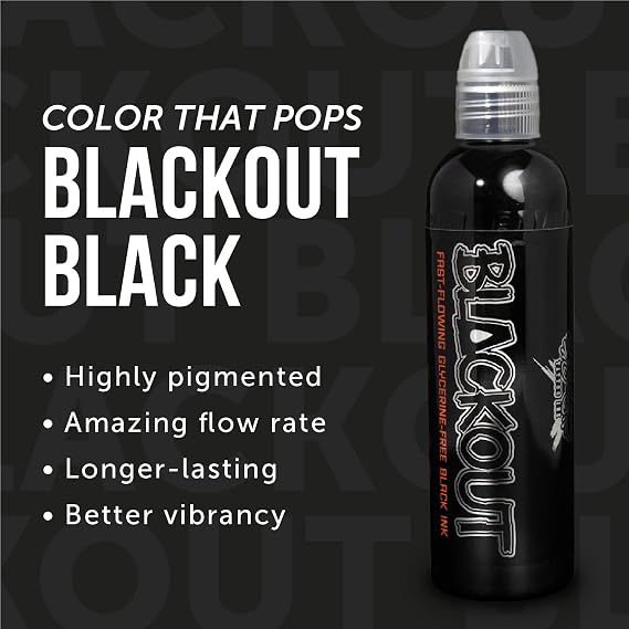 World Famous Blackout Black Tattoo Ink - Ultra-Thin, Long Lasting Black Ink for Lining, Shading & Permanent Makeup - Professional-Grade Tattoo Supplies - Vegan, Cruelty-Free (8 Oz)