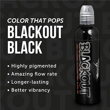 World Famous Blackout Black Tattoo Ink - Ultra-Thin, Long Lasting Black Ink for Lining, Shading & Permanent Makeup - Professional-Grade Tattoo Supplies - Vegan, Cruelty-Free (8 Oz)