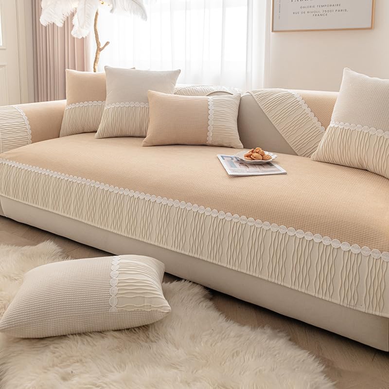 Housse de canapé d'angle anti-poils et antidérapante en velours côtelé kaki