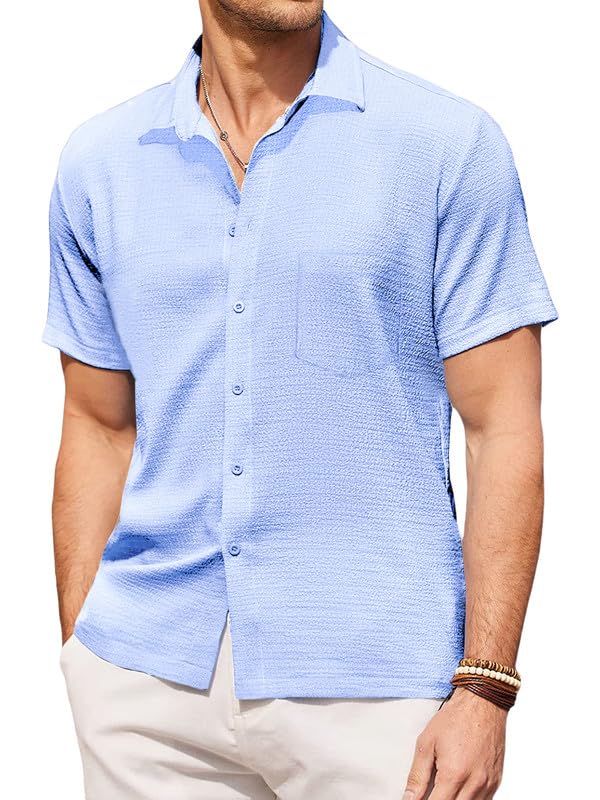 Image of Pinkmint Men's Popcorn Shirt Comfortable Short Sleeve Shirt's Casual Textured Shirt (Pack of 1) Pink