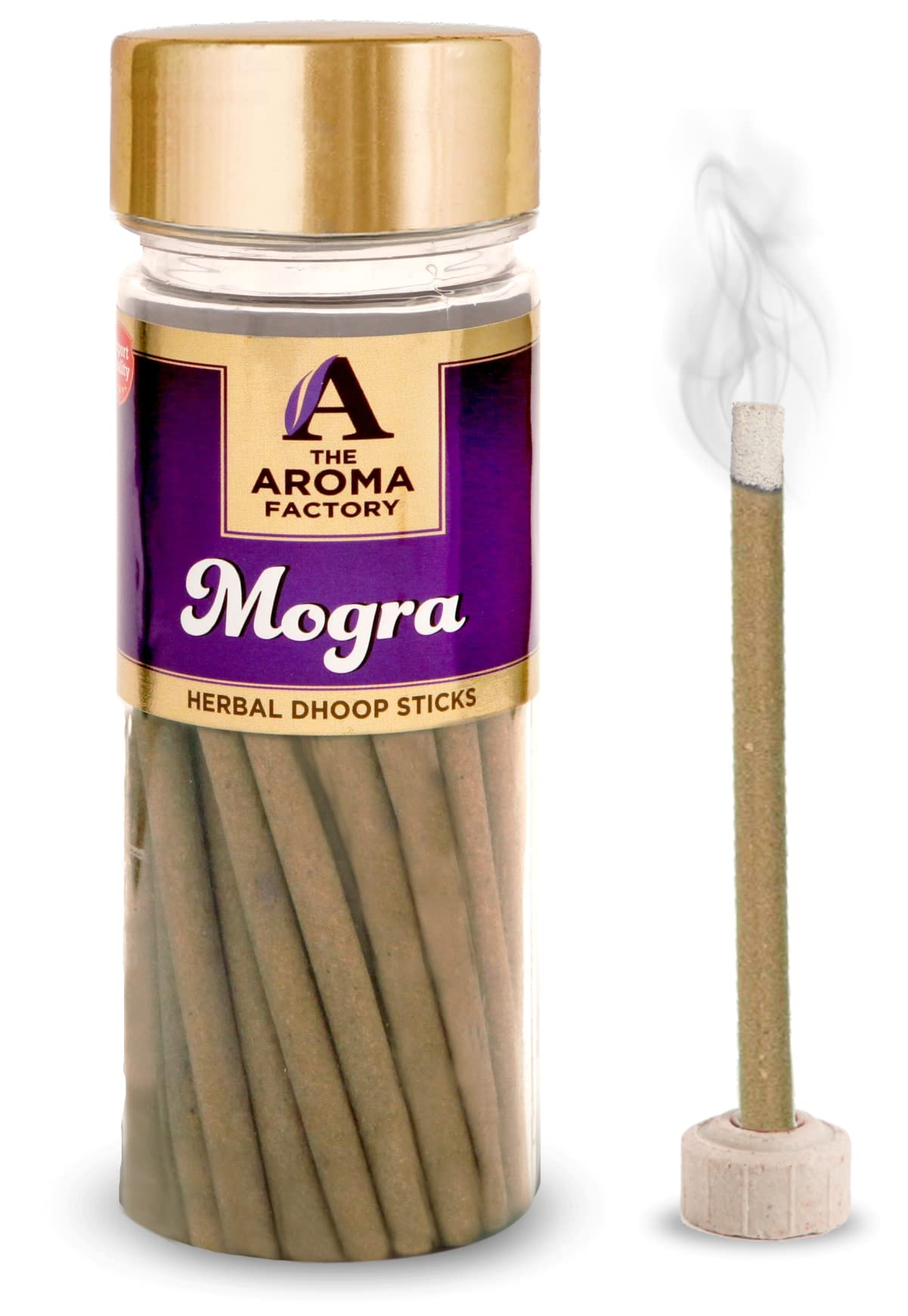 The Aroma Factory Mogra Dhoop Batti Sticks, Long Lasting Fragrance for Home Meditation, Natural & Herbal Dhoop for Pooja, Zero Charcoal, 124g (1 Jar)