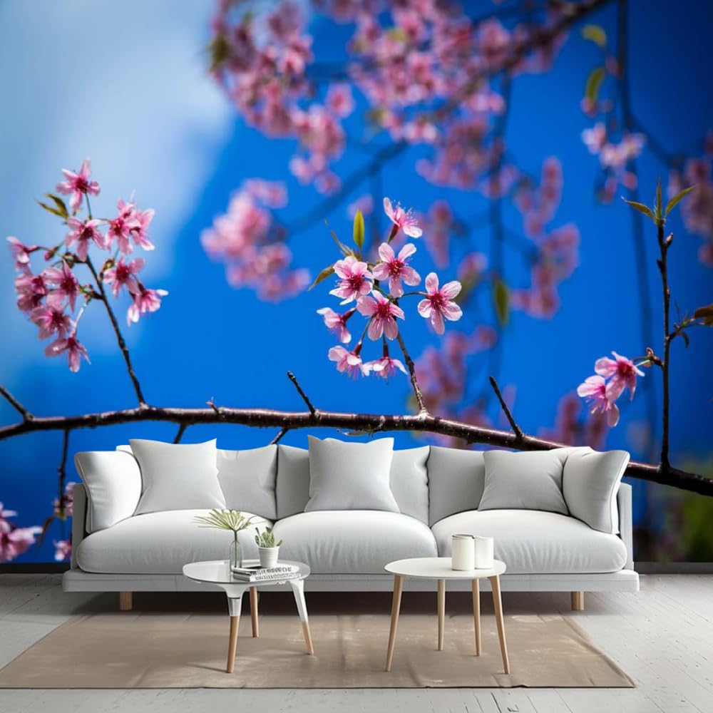 Pink Flowers 3D Wall Murals, Plants and Flowers Peel and Stick Self-Adhesive Wallpaper, Removable Large Poster Wall Sticker for Bedroom Living Room Renovation Decor 118''Wx83''H