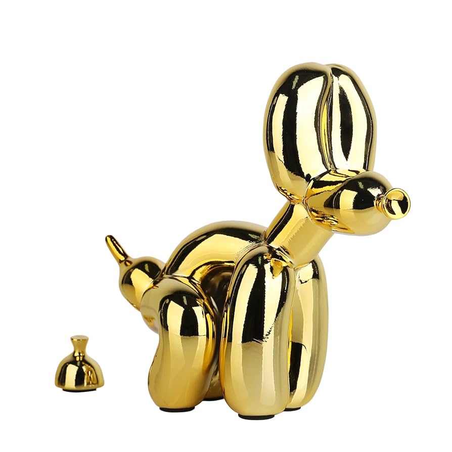 うんちバルーン犬の像樹脂彫刻 装飾モダン 動物フィギュア(電気メッキ