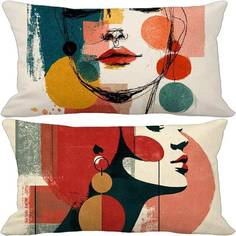 Housses de coussin 40 x 80 cm imperméables lot de 2 style nordique abstrait
