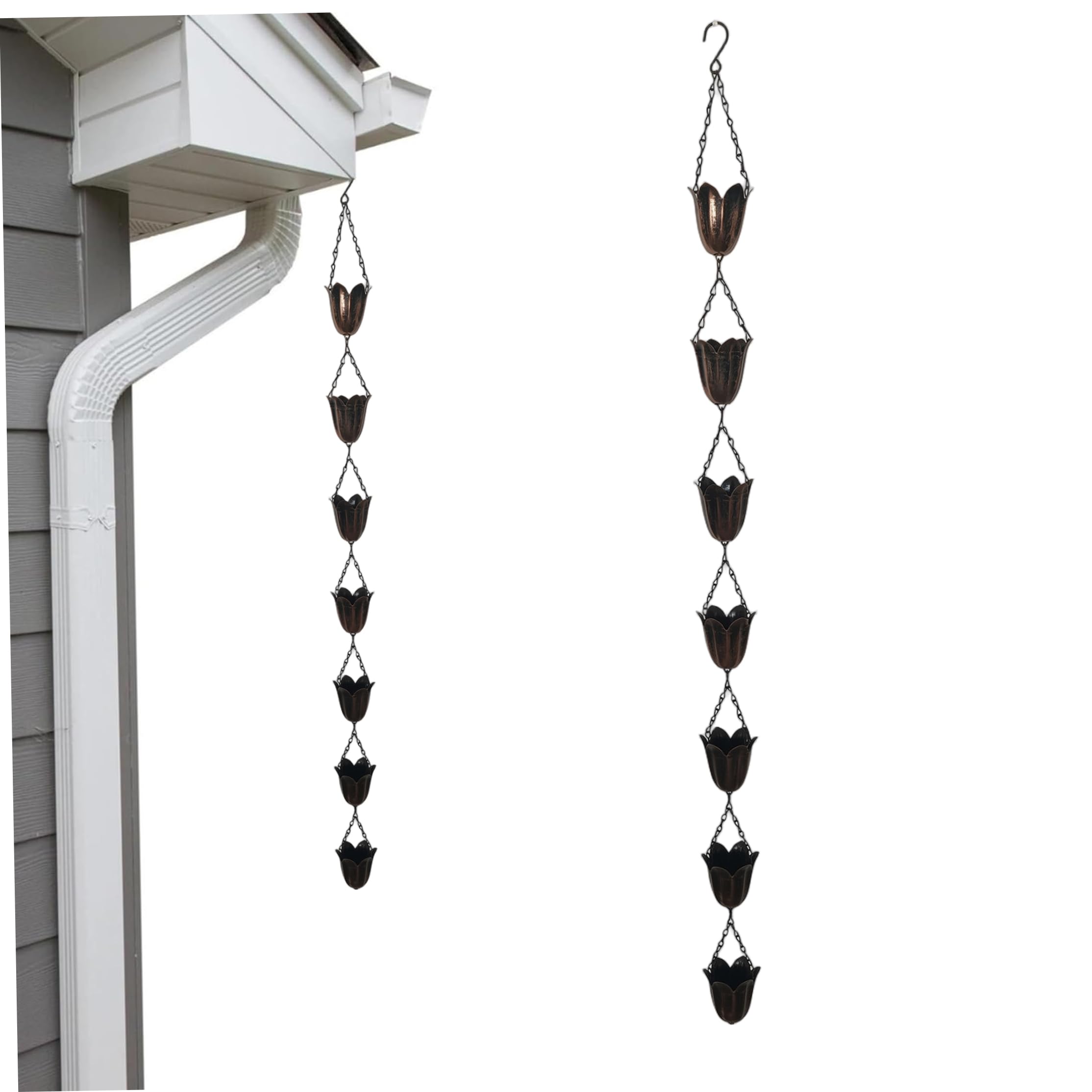 Cadenas de lluvia de metal exteriores decorativas para canalones de tejado y patio Syglawnd