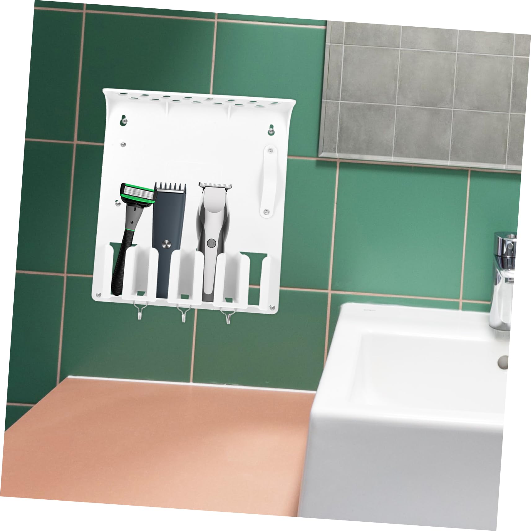 Organizador de Barbería en Plástico Blanco para Cortapelos Estante de Almacenamiento Funcional Soporte de Pared para Cepillos y Tijeras en Salones y Espacios de Trabajo