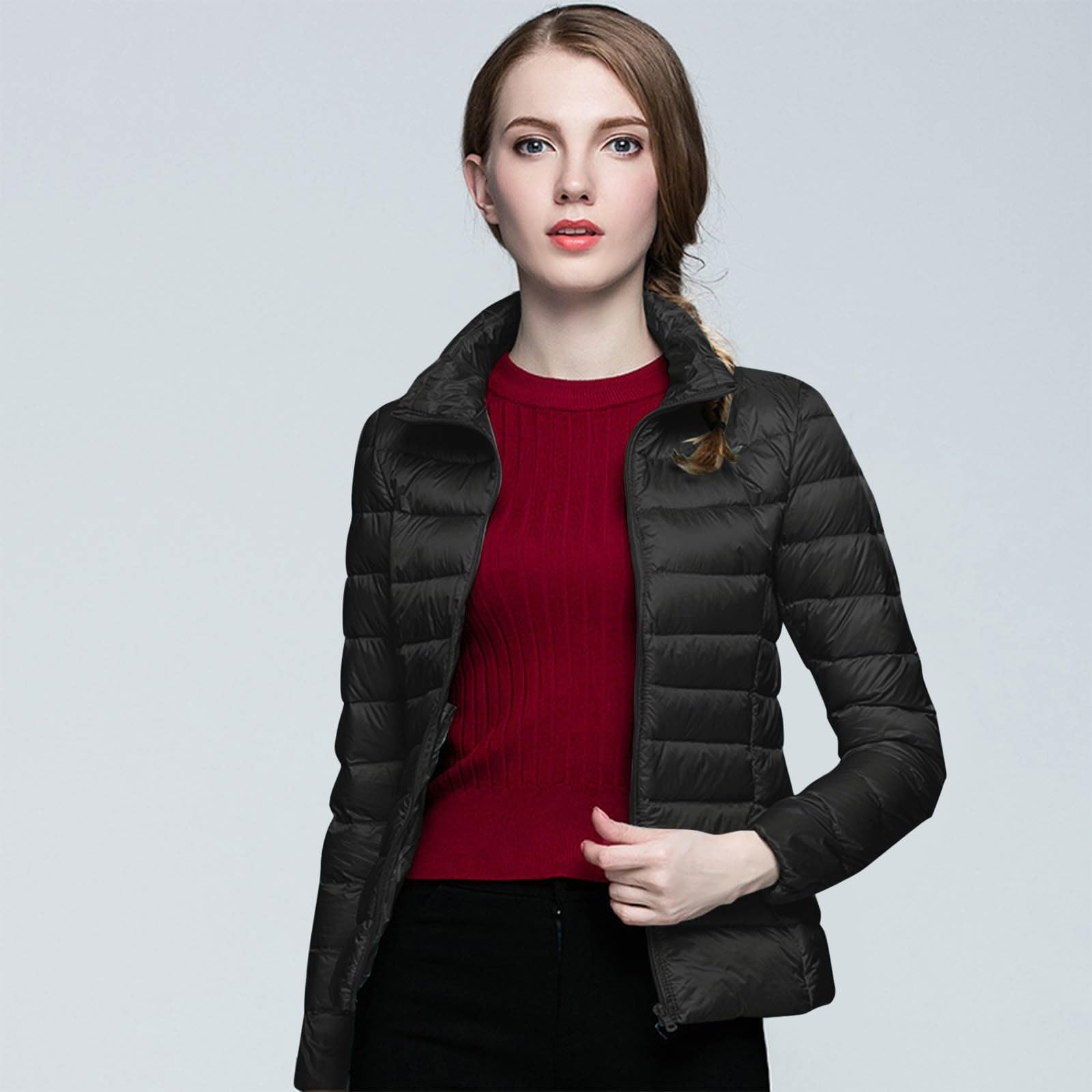 Plumifero Con Capucha Ultraligero Mujer CáLida Y Ligera De Plumas Para Mujer Con PuñOs Acolchada Corta Plegable De Invierno Y OtoñO Con Cremallera Día a día Cálido