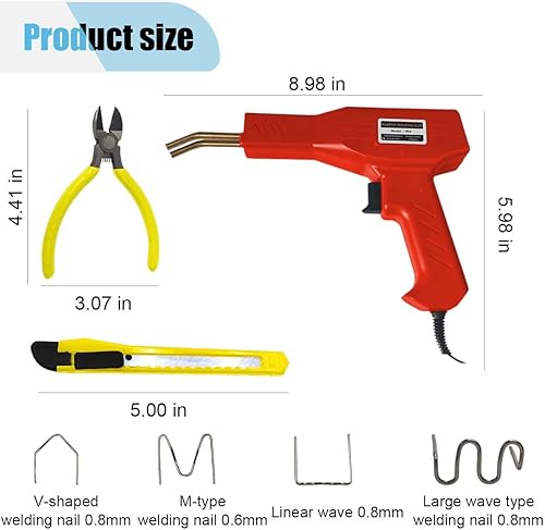 Miniatura 2 de Kit de soldador de plástico, pistola de soldadura de plástico con 4 tipos, 1000 grapas, grapadora en caliente, kit de reparación de parachoques con