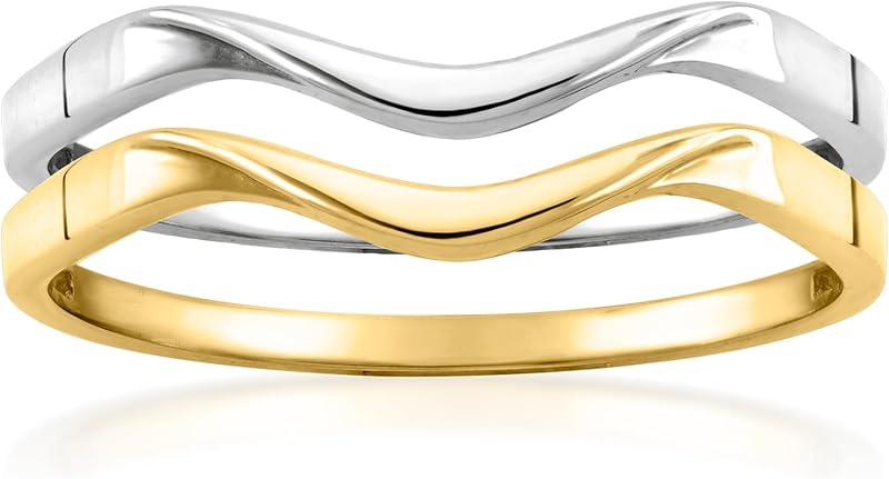 Italian 10kt 2-Tone Gold Jewelry Set: 2 Wave Rings