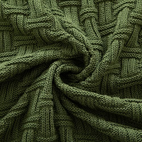 Rudong M Forest Green Cotton Cable Knit Throw Blanket, Cozy Warm Knitted Couch Cover Blankets, 60 X 80 Inch #TOP5