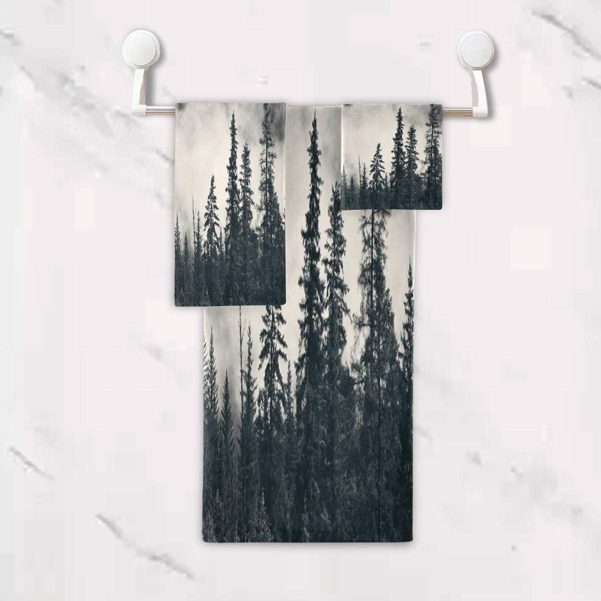 Towel Set Mountain Forest Tree Foggy 3 Piece Soft Bath Towel Highly Absorbent Washcloth for Bathroom Kitchen Hotel Gym Swim Towels