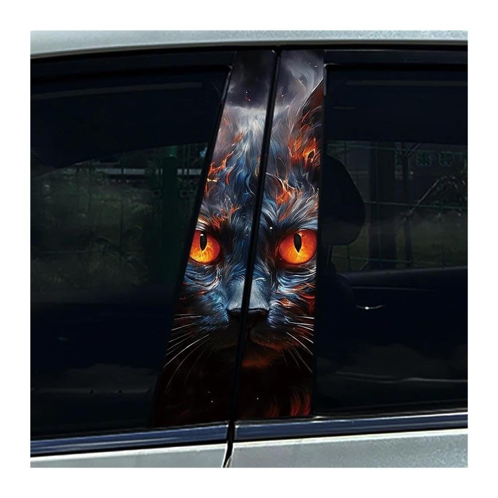 Body Parts 2PCS Auto B-Pillar Stickers Cat Flame Car Center Column Waterproof Decals(B)
