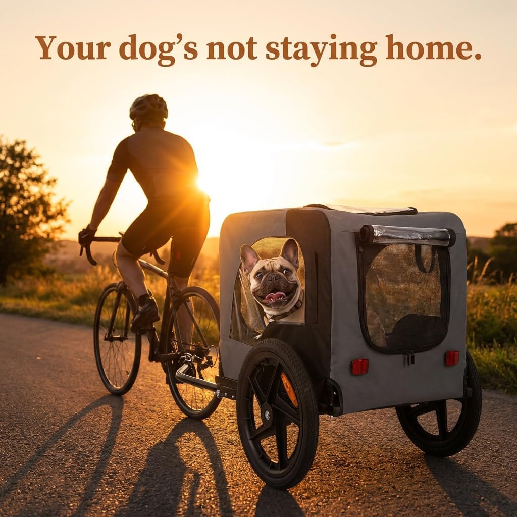 Heavy-Duty Dog Bike Trailer for Medium & Large Dogs Up to 88 lbs, 16" All-Terrain Wheels, Foldable Pet Bicycle Carrier with Safety Belt, Crash Guard, Dual Reflective Strips & Flag, Fits 20"-29" Bikes