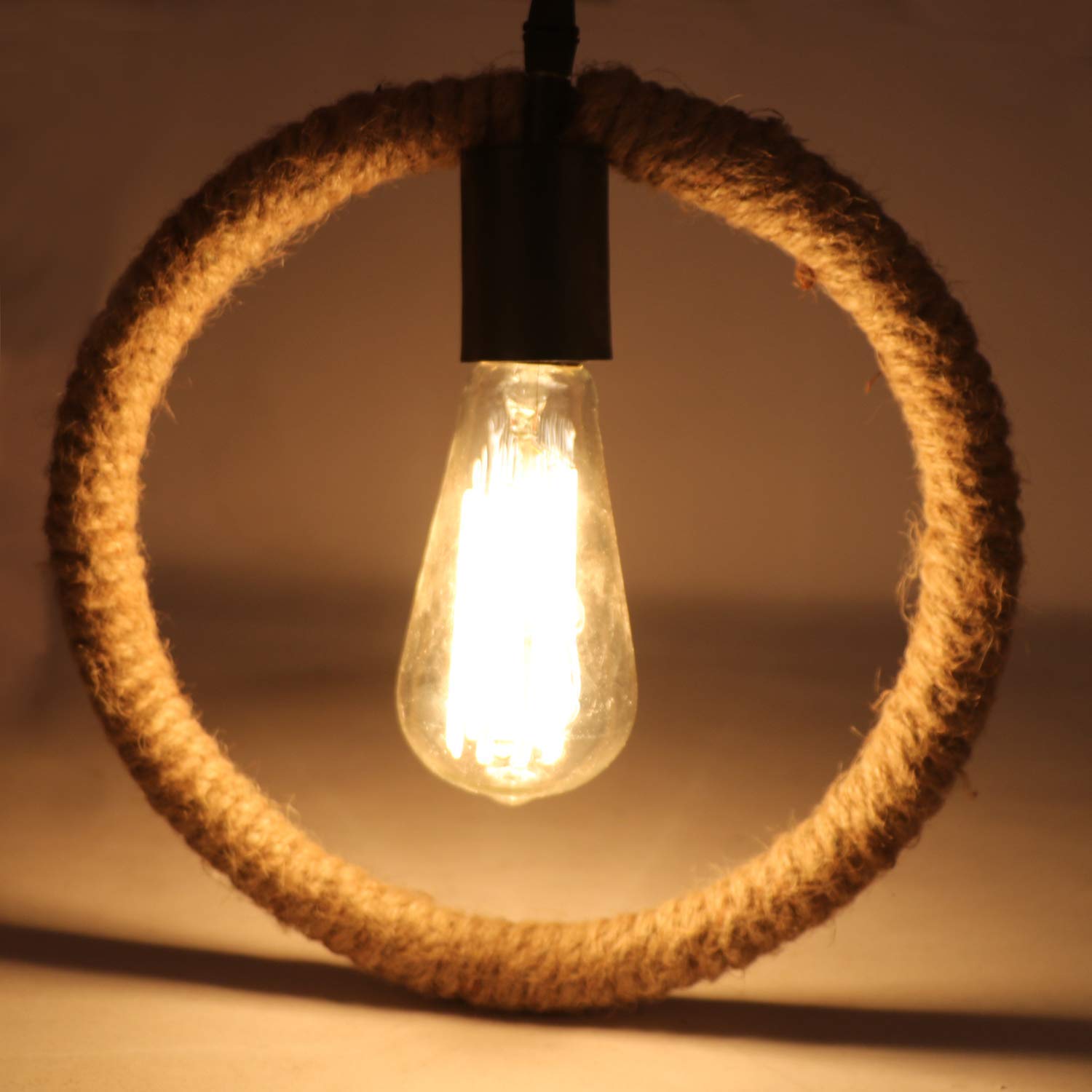 VRCT Vintage Style 3-Lights Hemp Rope Ball Chandelier Retro Country Style Hanging Island Pendant Light Fixture - Beige (Bulb Included)