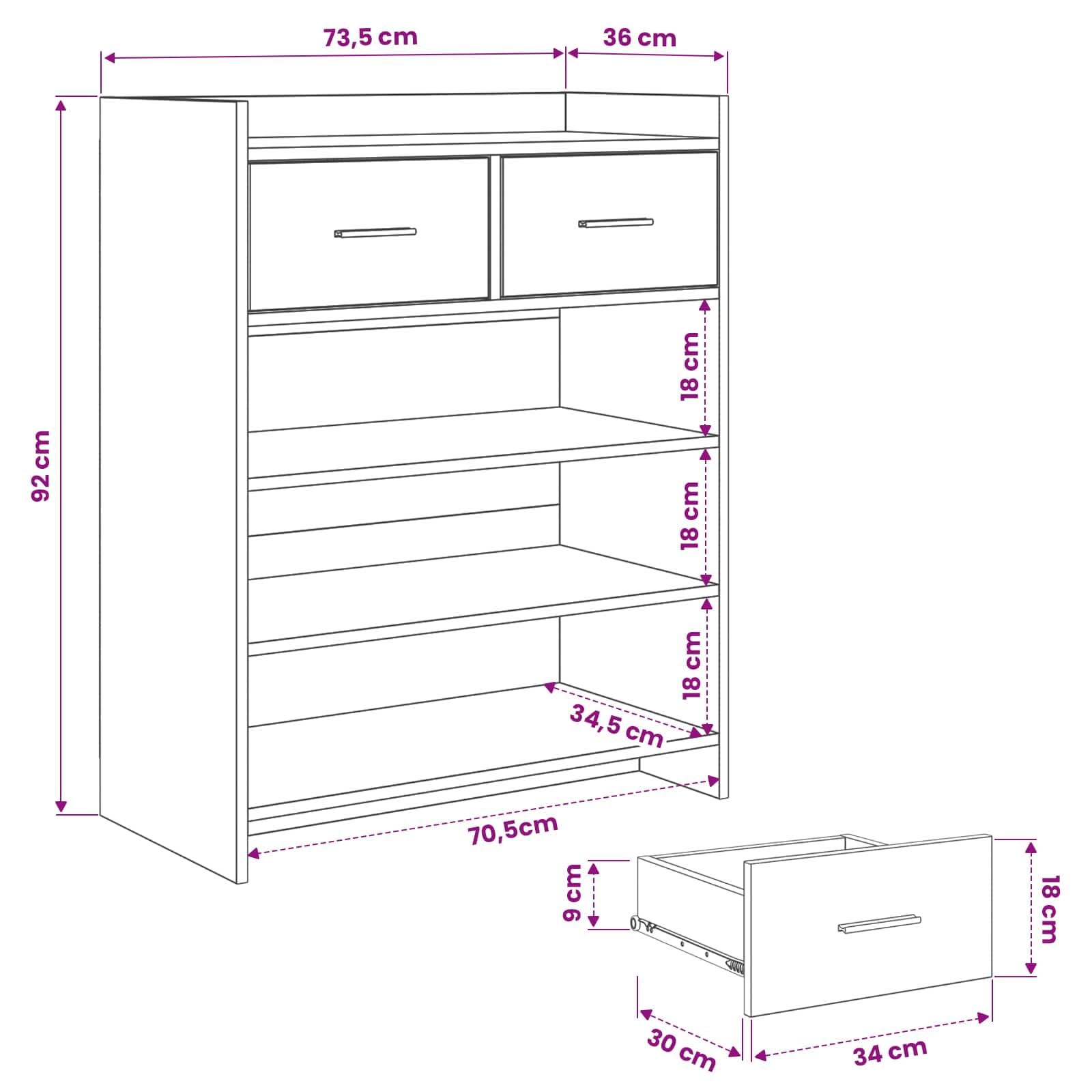 Inżynieryjna drewniana szafka na buty 73,5 x 36 x 92 cm czarna dąb