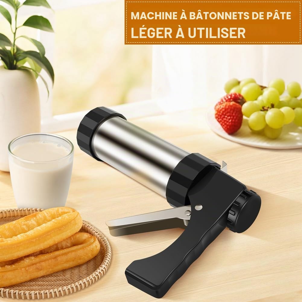 Machine à Churros Churrera Kit de Fabrication de Churros en Acier Inoxydable avec 3 Embouts Différents Buse de Tuyauterie Creuse
