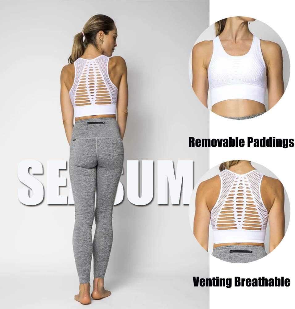 SEASUM Women's Longline Sport Bra Seamless Yoga Crop Top Medium-Low Support Workout Bra M - Image 4