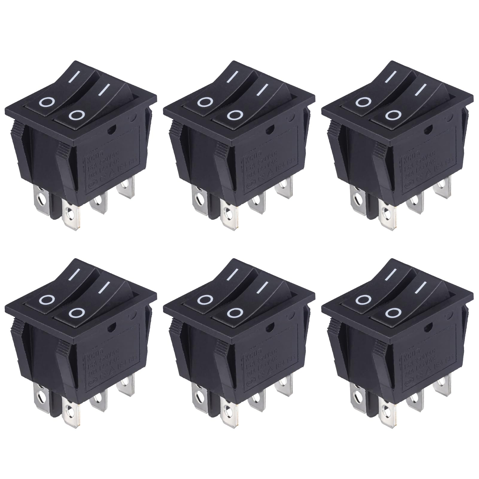VEXUNGA Interruptor Doble Interruptores Basculante ON OFF 6 Terminales Pulsador Conmutador 15A 250VAC 20A 125VAC Negro Encendido/Apagado (6 Piezas)