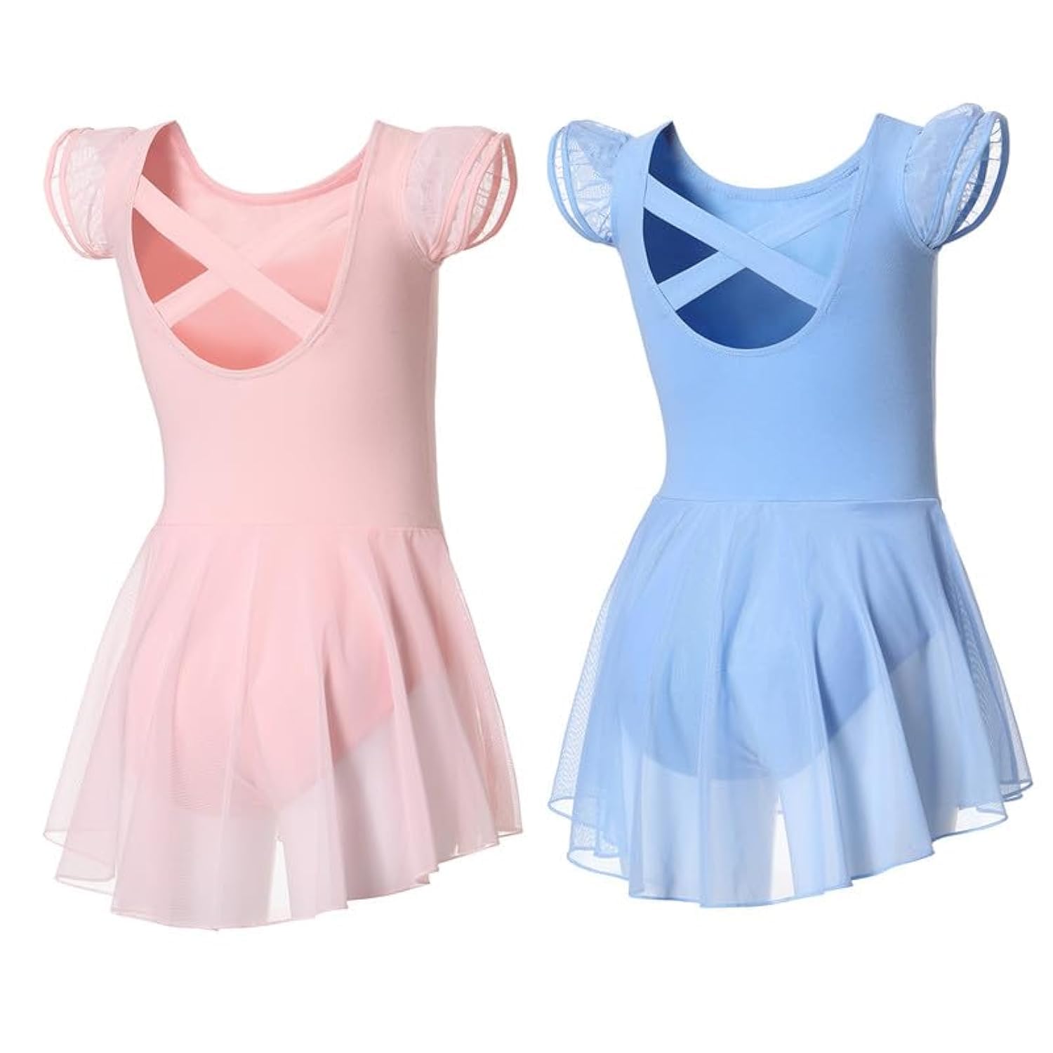 DIPUG Ballet Leotards for Girls Ballet Leotard with Skirt Toddler Dance Leotards Flutter Sleeve and Criss-Cross Back