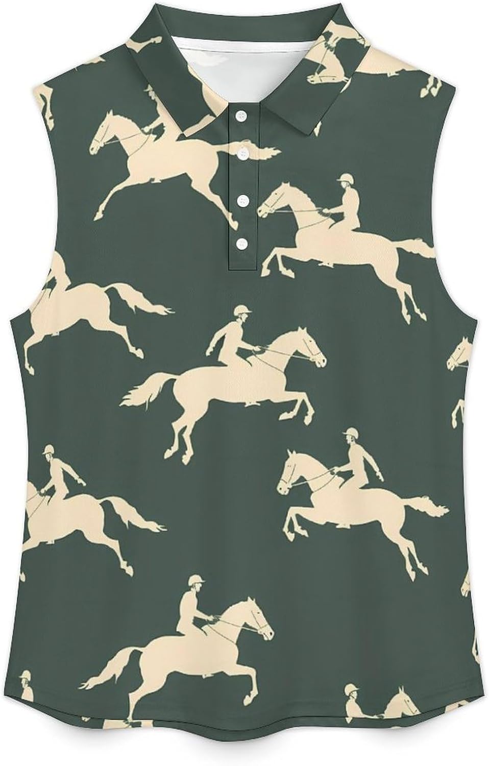 Horse Riding Silhouette Women Sleeveless Collared Golf Polo Shirt | V Neck Tank Top,Breathable Tennis Shirts