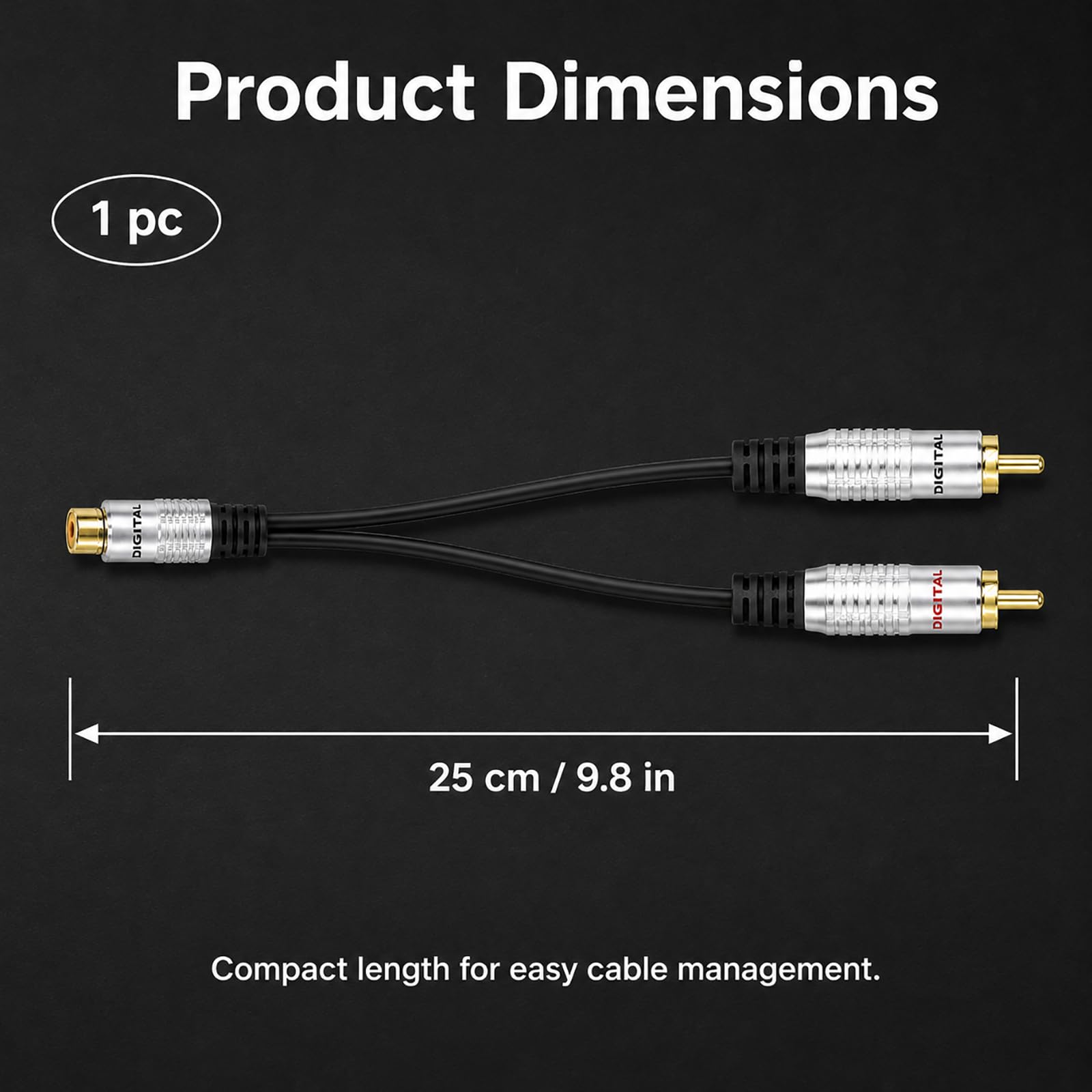 Cinch Y Splitter Kabel, 1 Buchse auf 2 Stecker, Cinch Y Adapter, Stereo Audio Adapter für Subwoofer, Verstärker, Subwoofer, Phono, Heimkino, Auto, HiFi, Vergoldeter Stecker, 25 cm