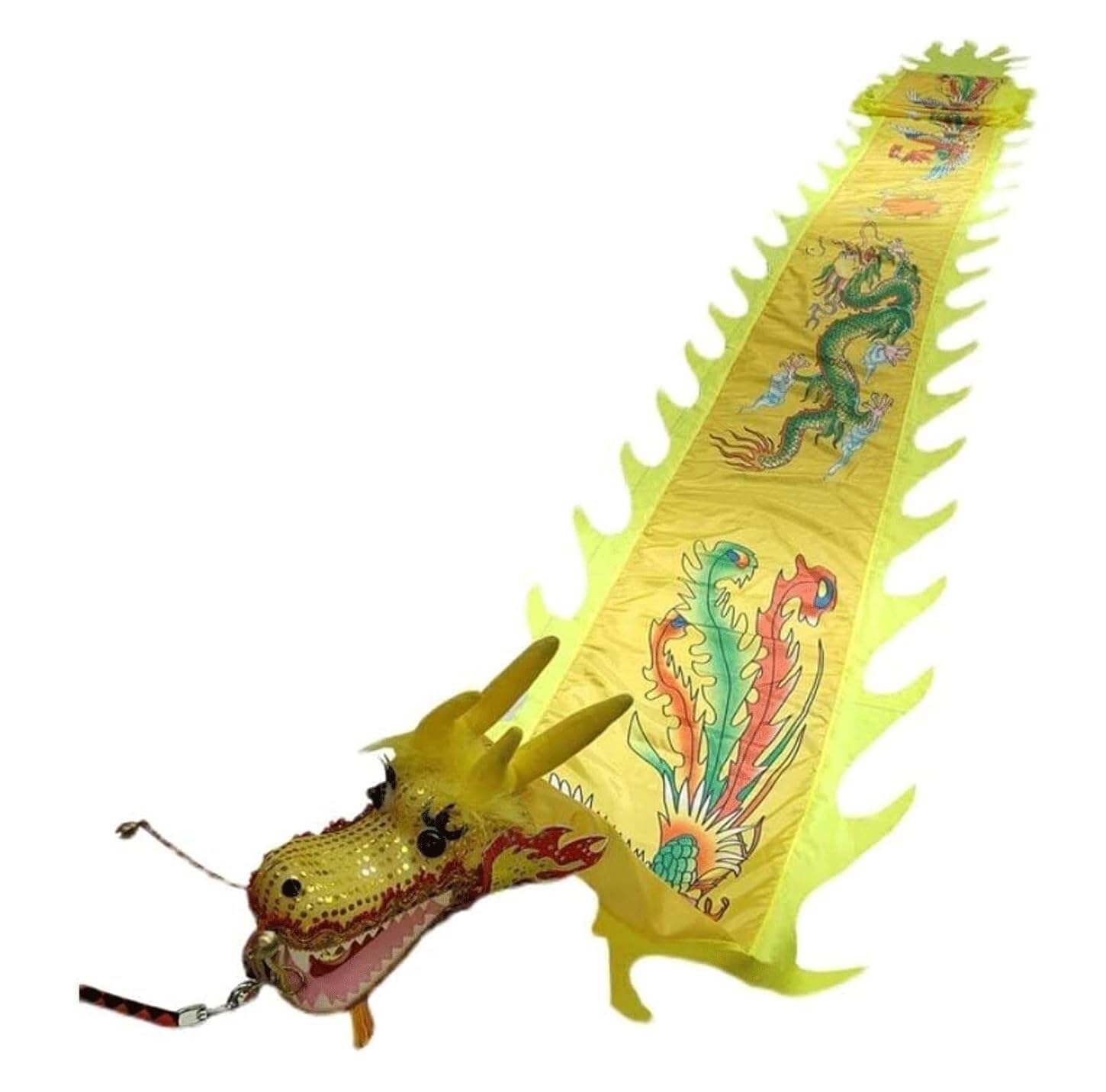 Drago Cinese per Feste Streamer in Seta 3D Danza del Drago Festa di Halloween Leone Festival Tradizionale Nastro per Sport all'Aria Aperta Primaverili Feste Cinesi in Italia(Yellow,10m)