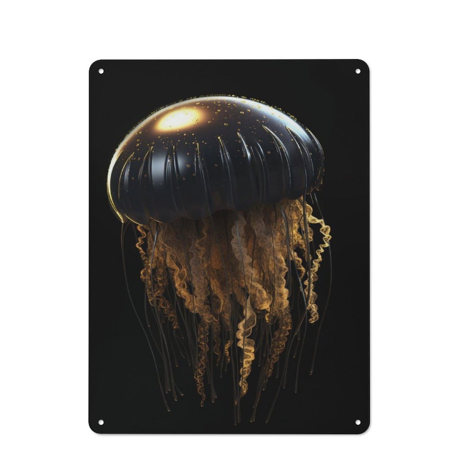 Junmoney Black And Gold Jellyfish Retro Metal Wall Sign 40X30cm With For Bar Or Restaurant, A Housewarming Gift For Hospitality Decor Collectors