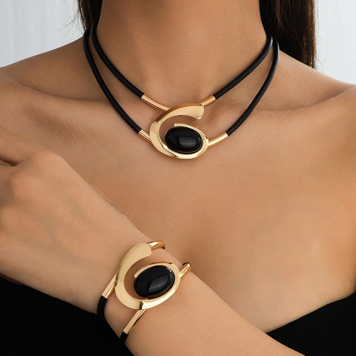 Gold Jewelry Set, Silver Black Boho Western Chunky Vintage Pendant Necklace Stack Trendy Adjustable Non Tarnish Cowgirl Dainty Hypoallergenic Earrings Jewelry Sets For Women - Image 2