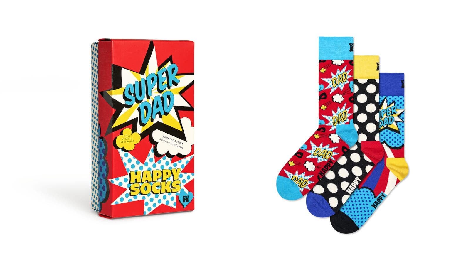 Happy Socks, 3-Pack Gift Box Crew Socks, Dad Socks, Father's Day, Size 41-46